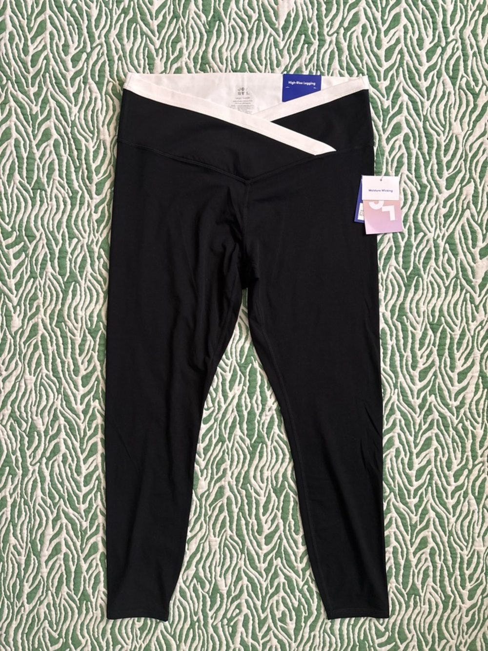 JoyLab Black Leggings with White Crossover Waistband